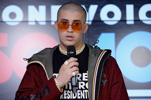 Bad Bunny performs onstage at One Voice: Somos Live! A Concert For Disaster Relief at Marlins Park on October 14, 2017 in Miami, Florida.