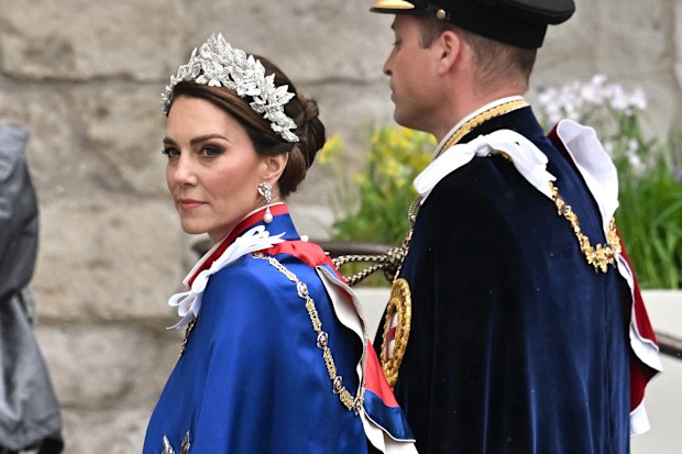 Catherine, Princess of Wales and Prince William, Prince of Wales during the Coronation of King Charles III and Queen Camilla on May 06, 2023 in London, England.