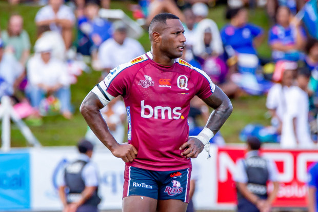 Suliasi Vunivalu of the Queensland Reds during the round 13 Super Rugby Pacific match against the Fijian Drua.