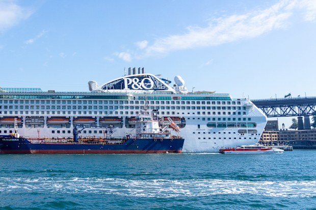 Sydney, Australia - May 18, 2019: A large cruise ship is moored in Sydney Harbour.