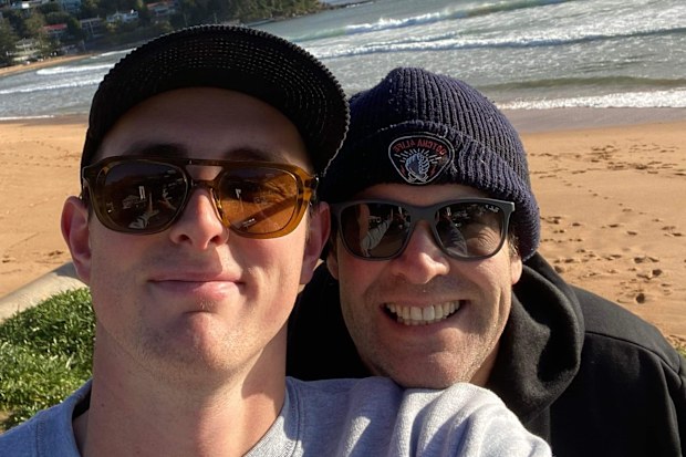 Gus Worland with his son Jack talking male mental health