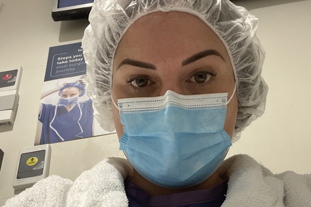 Joanna Barry in hospital for one of many endometriosis surgeries.