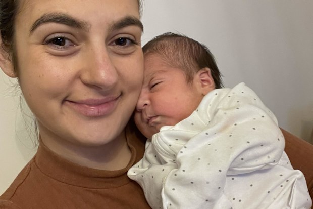 Nikolina Kharoufeh with son Leo when he was one month old. 