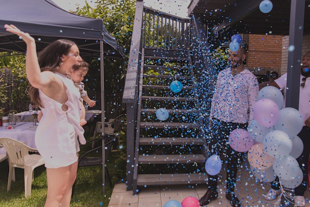 Nikolina Kharoufeh at gender reveal. 