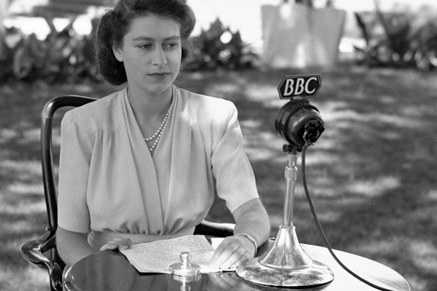 Princess Elizabeth, later Queen Elizabeth II, poses in front of a microphone to make a 21st Birthday speech, April 21, 1947, which she made from Cape Town, South Africa. 