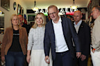 Jodie Haydon and Prime Minister Anthony Albanese during a visit to Bar Italia, in Leichhardt, NSW, on Sunday 4 May, after the 2025 federal election campaign fedpol Photo: Alex Ellinghausen