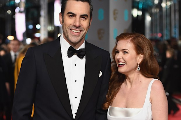 Sacha Baron Cohen and Isla Fisher attends the EE British Academy Film Awards at the Royal Opera House on February 14, 2016 in London, England.