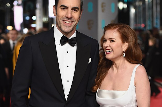 Sacha Baron Cohen and Isla Fisher attends the EE British Academy Film Awards at the Royal Opera House on February 14, 2016 in London, England.