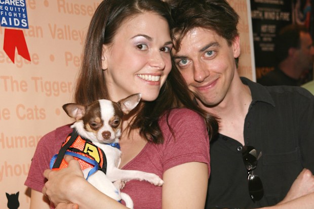 Sutton Foster and Chritian Borle with dog, James