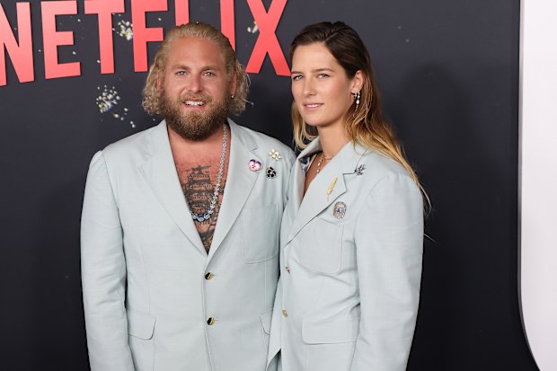 Jonah Hill and Sarah Brady attend the world premier of Netflix's "Don't Look Up" at Jazz at Lincoln Center on December 05, 2021 in New York City. 