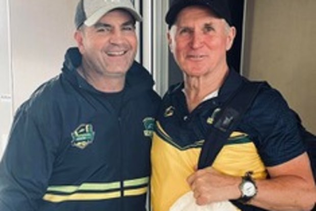 Brian Smith with former Wests halfback Josh White at last weekend's Outage National Championships.
