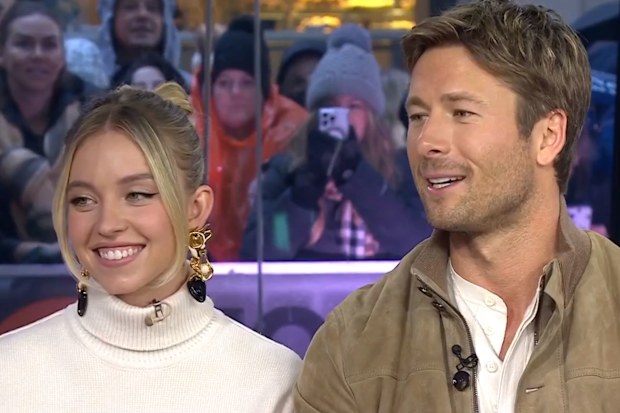 Sydney Sweeney and Glen Powell doing press for Anyone But You.
