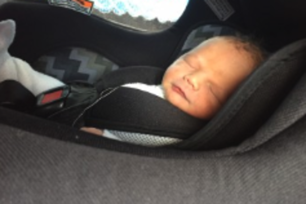 Lochlan Bower smiled at mum Mel the whole car ride home from hospital.