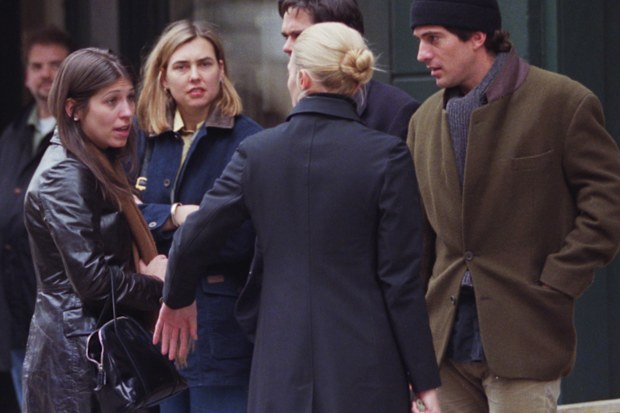 John Kennedy, Jr., wife Carolyn Bessette Kennedy and her sister, Lauren Bessette (left) outside Bubbys in Tribeca on November 15, 1997. 