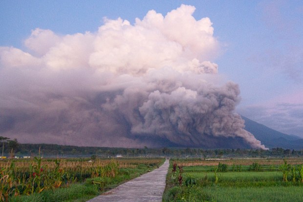 Mount Semeru releases volcanic materials during an eruption Lumajang, East java, Indonesia. 