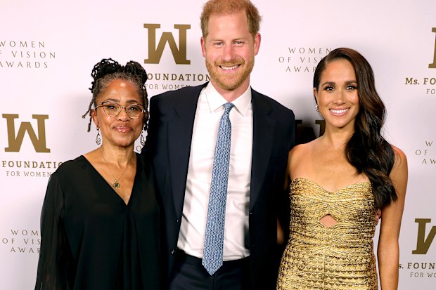 NEW YORK, NEW YORK - MAY 16: (L-R) Doria Ragland, Prince Harry, Duke of Sussex and Meghan, The Duchess of Sussex attend the Ms. Foundation Women of Vision Awards: Celebrating Generations of Progress & Power at Ziegfeld Ballroom on May 16, 2023 in New York City. (Photo by Kevin Mazur/Getty Images Ms. Foundation for Women)