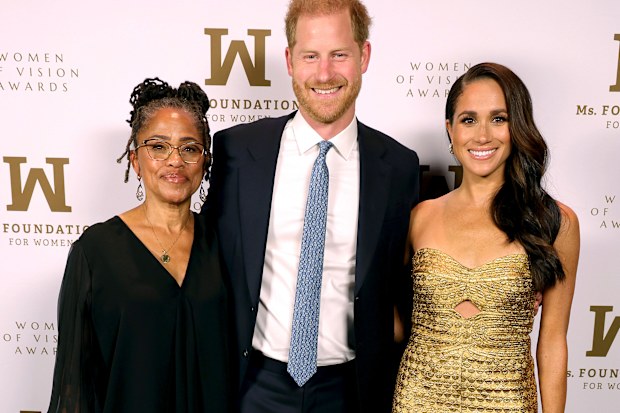 NEW YORK, NEW YORK - MAY 16: (L-R) Doria Ragland, Prince Harry, Duke of Sussex and Meghan, The Duchess of Sussex attend the Ms. Foundation Women of Vision Awards: Celebrating Generations of Progress & Power at Ziegfeld Ballroom on May 16, 2023 in New York City. (Photo by Kevin Mazur/Getty Images Ms. Foundation for Women)