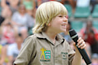BEERWAH, AUSTRALIA - DECEMBER 1: In this handout photo provided by Australia Zoo, Robert Irwin speaks to the crowd as he celebrates his eighth birthday, at Australia Zoo, on December 1, 2011 in Beerwah, Australia. (Photo by Australia Zoo via Getty Images)