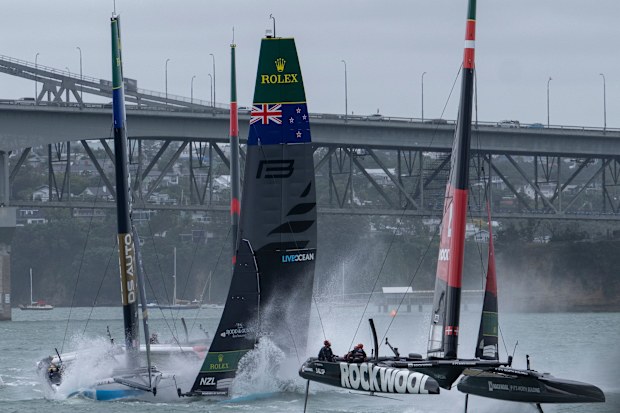 Black Foils and Team France collide during racing.