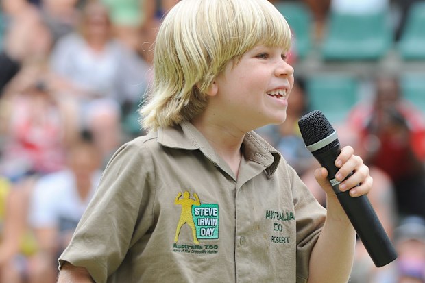BEERWAH, AUSTRALIA - DECEMBER 1: In this handout photo provided by Australia Zoo, Robert Irwin speaks to the crowd as he celebrates his eighth birthday, at Australia Zoo, on December 1, 2011 in Beerwah, Australia. (Photo by Australia Zoo via Getty Images)
