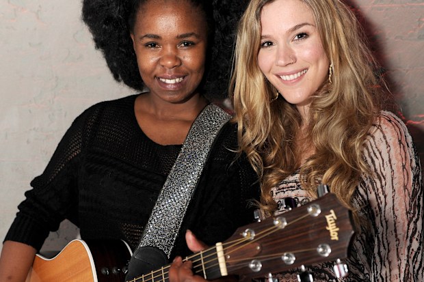Joss Stone and Zahara perform at a recording studio on April 1, 2014 in Johannesburg. 