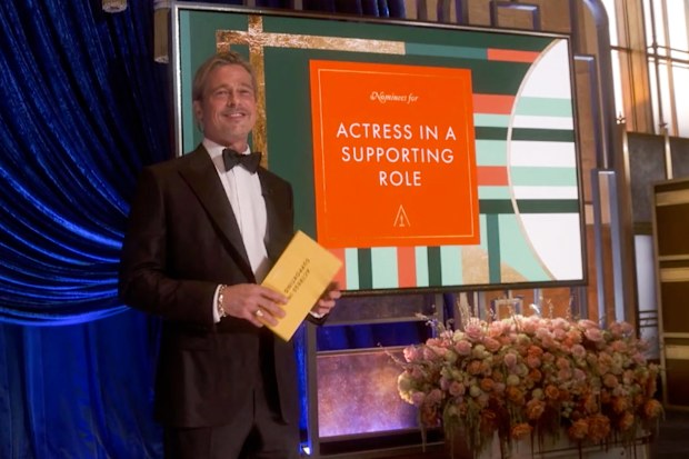 Brad Pitt presents at the 2021 Oscars