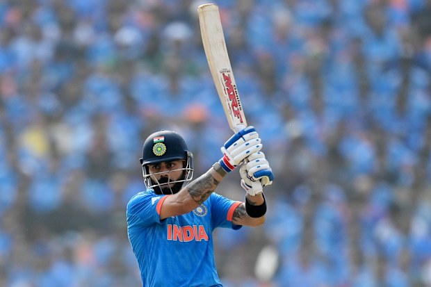 Indian cricket icon Virat Kohli pulls a delivery.