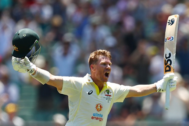 MELBOURNE, AUSTRALIA - DECEMBER 27: David Warner of Australia celebrates his century during day two of the Second Test match in the series between Australia and South Africa at Melbourne Cricket Ground on December 27, 2022 in Melbourne, Australia. (Photo by Graham Denholm - CA/Cricket Australia via Getty Images)