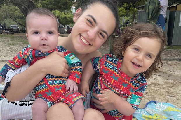 Nikolina Kharoufeh with her sons Noah and Leo. 