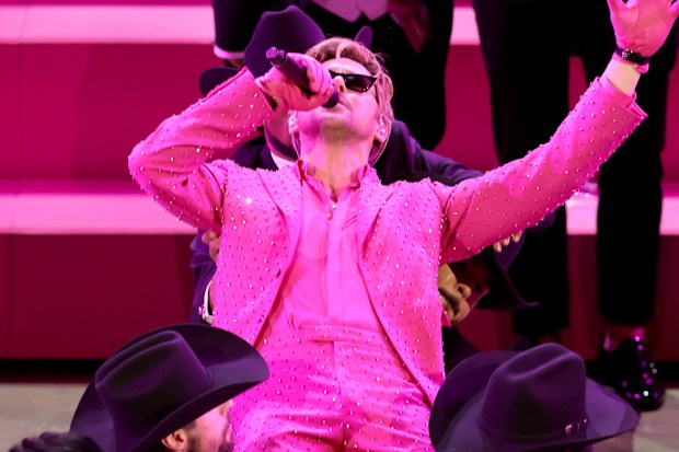 Ryan Gosling performs 'I'm Just Ken' from "Barbie" onstage during the 96th Annual Academy Awards at Dolby Theatre on March 10, 2024 in Hollywood, California.