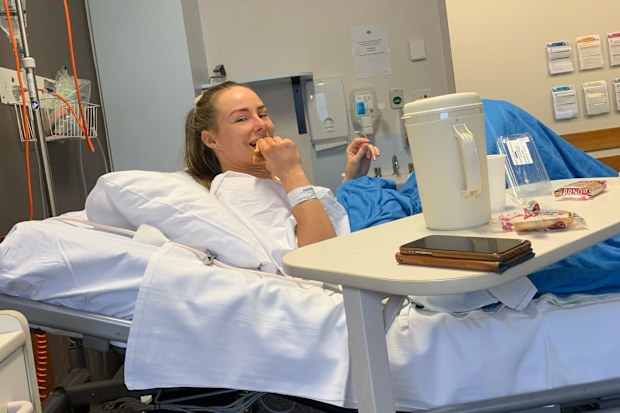Rachael in hospital for IVF egg collection.