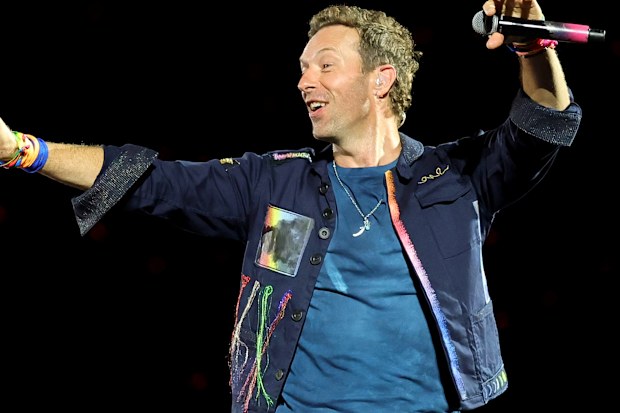 Chris Martin of Coldplay performs on a stop of the band's Music of the Spheres world tour at Allegiant Stadium on June 06, 2025 in Las Vegas, Nevada. 