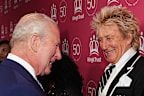 LONDON, ENGLAND - MAY 11: King Charles III meets Sir Rod Stewart and Ronnie Wood as they attend 'A King's Trust 50th Anniversary Celebration' at Royal Albert Hall on May 11, 2026 in London, England. (Photo by Aaron Chown - WPA Pool/Getty Images)