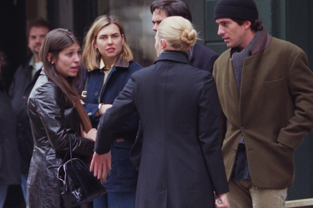 John Kennedy, Jr., wife Carolyn Bessette Kennedy and her sister, Lauren Bessette (left) outside Bubbys in Tribeca on November 15, 1997. 