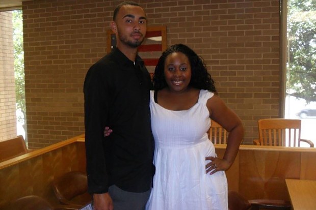 Jennifer Allen and her husband are seen on their wedding day.