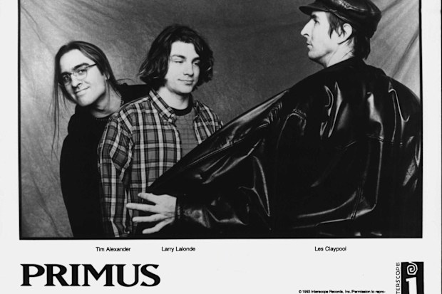 Primus: Tim Alexander, Larry Lalonde, Les Claypool. January 1, 1994. (Photo by Interscope Records).