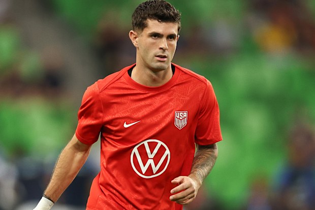 Christian Pulisic warms up before the international friendly match between United States and Ecuador at Q2 Stadium on October 10, 2025 in Austin, Texas. 