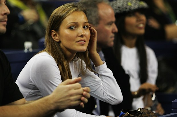 Jelena Ristic, girlfriend of Novak Djokovic of Serbia, watches his semi-final match in the Tennis Masters Cup in 2008.