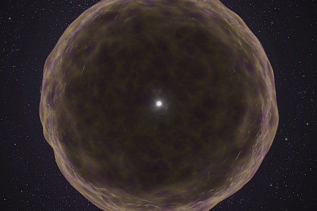 This illustration provided by W.M. Keck Observatory depicts the insides of an exploding star. (Adam Makarenko/W. M. Keck Observatory via AP)