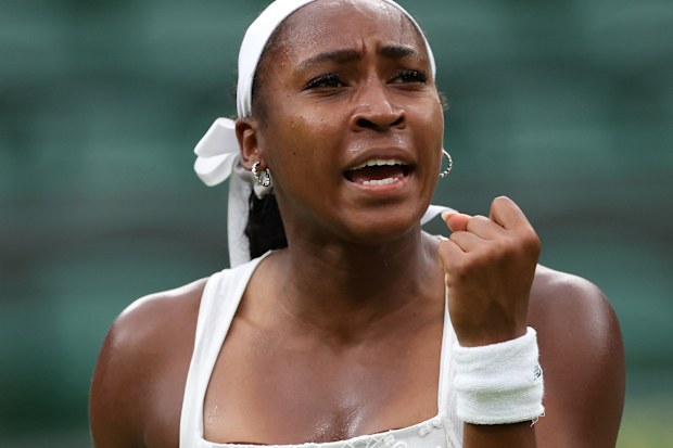 Coco Gauff during the Ladies' Singles first round match on day two of The Championships Wimbledon 2025 at All England Lawn Tennis and Croquet Club on July 1, 2025 in London, England. 