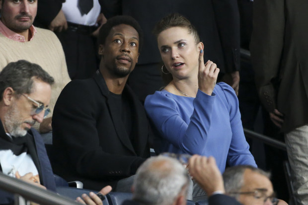 Gael Monfils and wife Elina Svitolina watch football at Parc des Princes.