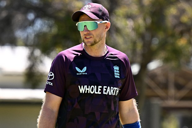 PERTH, AUSTRALIA - NOVEMBER 12: Joe Root of England walks out to bat during an England Ashes squad training session at Lilac Hill Park on November 12, 2025 in Perth, Australia.  (Photo by Gareth Copley/Getty Images)