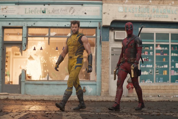 (L-R): Hugh Jackman as Wolverine/Logan and Ryan Reynolds as Deadpool/Wade Wilson in 20th Century Studios/Marvel Studios' DEADPOOL & WOLVERINE. Photo courtesy of 20th Century Studios/Marvel Studios. © 2024 20th Century Studios / © and  2024 MARVEL.