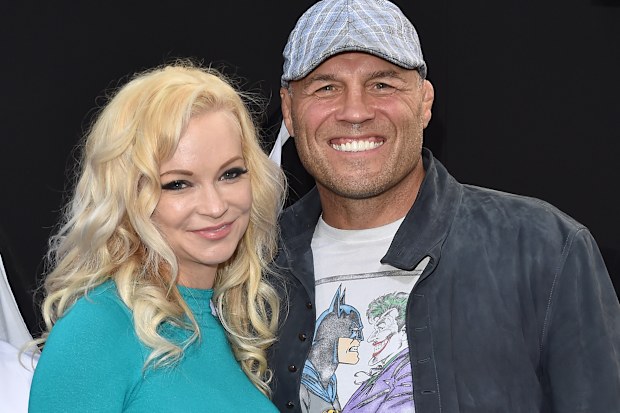 Randy Couture and Mindy Robinson attend the premiere of Warner Bros. Pictures' 'The Nun' on September 4, 2018 in Hollywood, California.