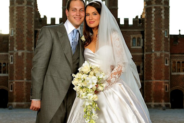 Lord Freddie Windsor and wife Sophie Winkleman after their wedding in the Chapel Royal at Hampton Court Palace on September 12, 2009 in Richmond upon Thames, England.  
