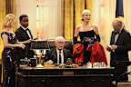 Janel Moloney, from left, Dule Hill, Martin Sheen, Allison Janney, and Richard Schiff present the award for outstanding drama series during the 76th Primetime Emmy Awards on Sunday, Sept. 15, 2024, at the Peacock Theater in Los Angeles. 