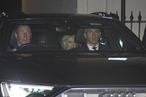 Britain's Queen Camilla departs The London Clinic where King Charles is being treated for an enlarged prostate in central London, Friday, Jan, 26, 2024. (Lucy North/PA via AP)