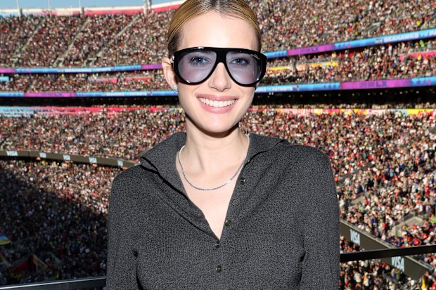 Emma Roberts at the Super Bowl LX at Levi Stadium in Santa Clara at Levi's Stadium on February 8, 2026 in Santa Clara, California. 