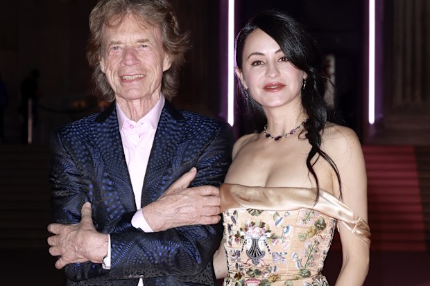 Mick Jagger and Melanie Hamrick at the British Museum Ball in London, Saturday, October 18, 2025. 