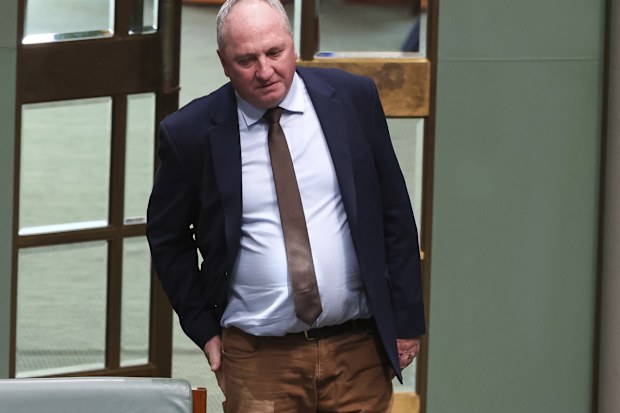 Member for New England Barnaby Joyce arrives for Question Time at Parliament House in Canberra on Tuesday 25 November 2025. fedpol Photo: Alex Ellinghausen